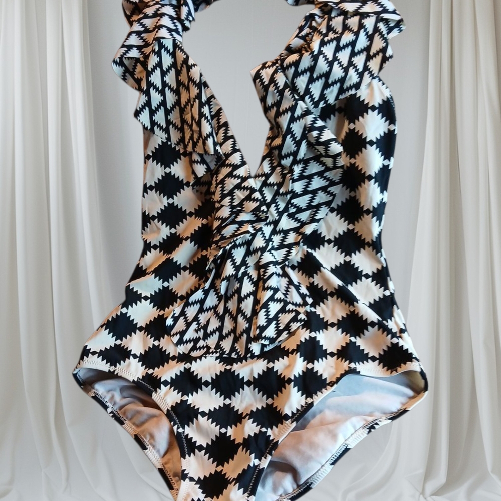 Red Carter Monochrome Geometric One Piece Swimsuit